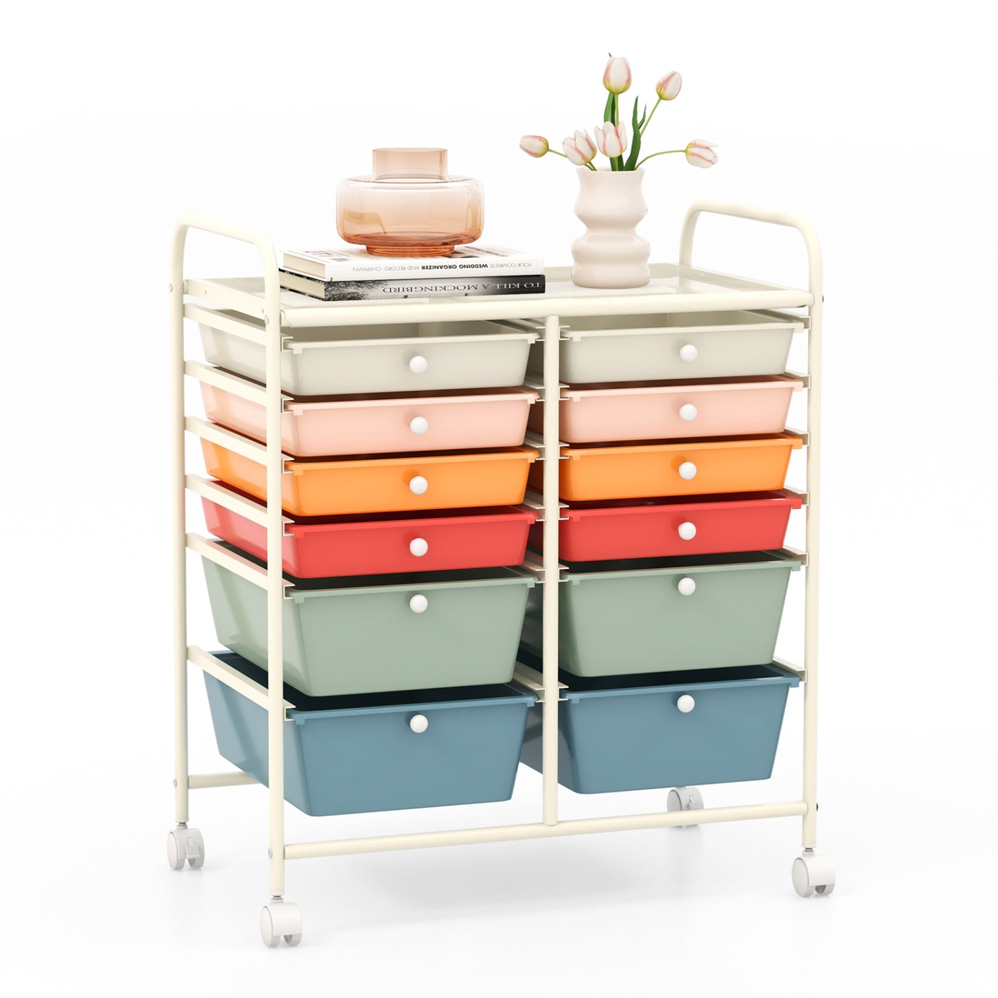12 Drawers Rolling Storage Cart, Metal Frame, Lockable Wheels, Deep, Multicolor File Cabinets at Gallery Canada