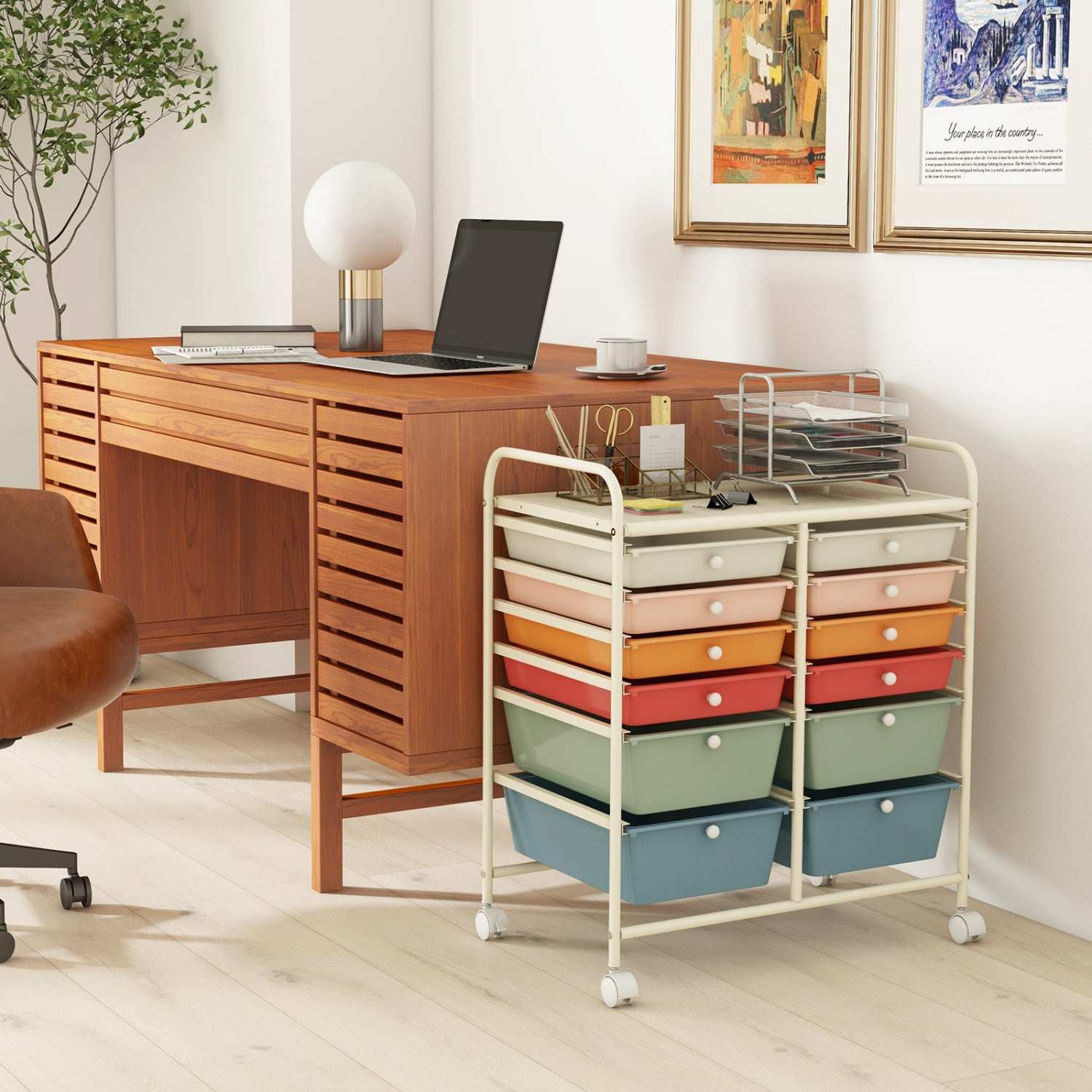 12 Drawers Rolling Storage Cart, Metal Frame, Lockable Wheels, Deep, Multicolor File Cabinets at Gallery Canada
