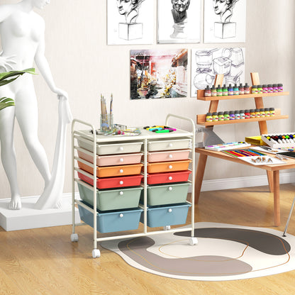 12 Drawers Rolling Storage Cart, Metal Frame, Lockable Wheels, Deep, Multicolor File Cabinets at Gallery Canada