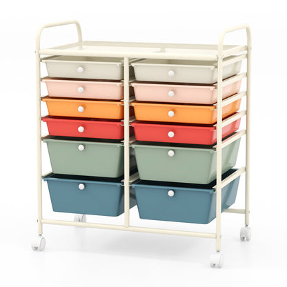 12 Drawers Rolling Storage Cart, Metal Frame, Lockable Wheels, Deep, Multicolor File Cabinets at Gallery Canada