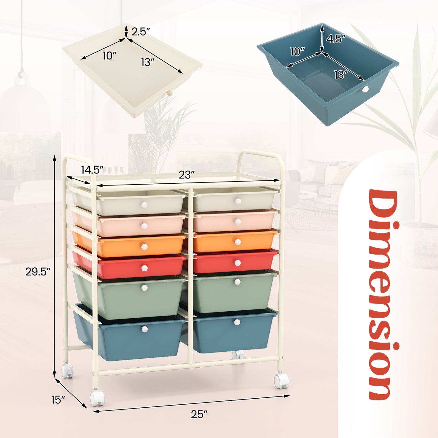 12 Drawers Rolling Storage Cart, Metal Frame, Lockable Wheels, Deep, Multicolor File Cabinets at Gallery Canada