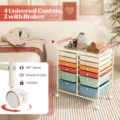12 Drawers Rolling Storage Cart, Metal Frame, Lockable Wheels, Deep, Multicolor File Cabinets at Gallery Canada