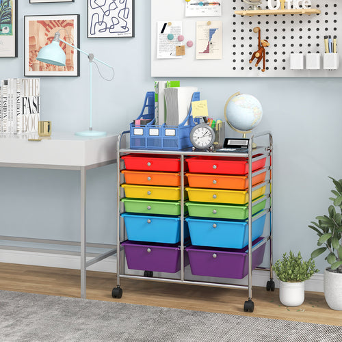 12 Drawers Rolling Cart, Scrapbook Paper Organizer Bins, Multicolor