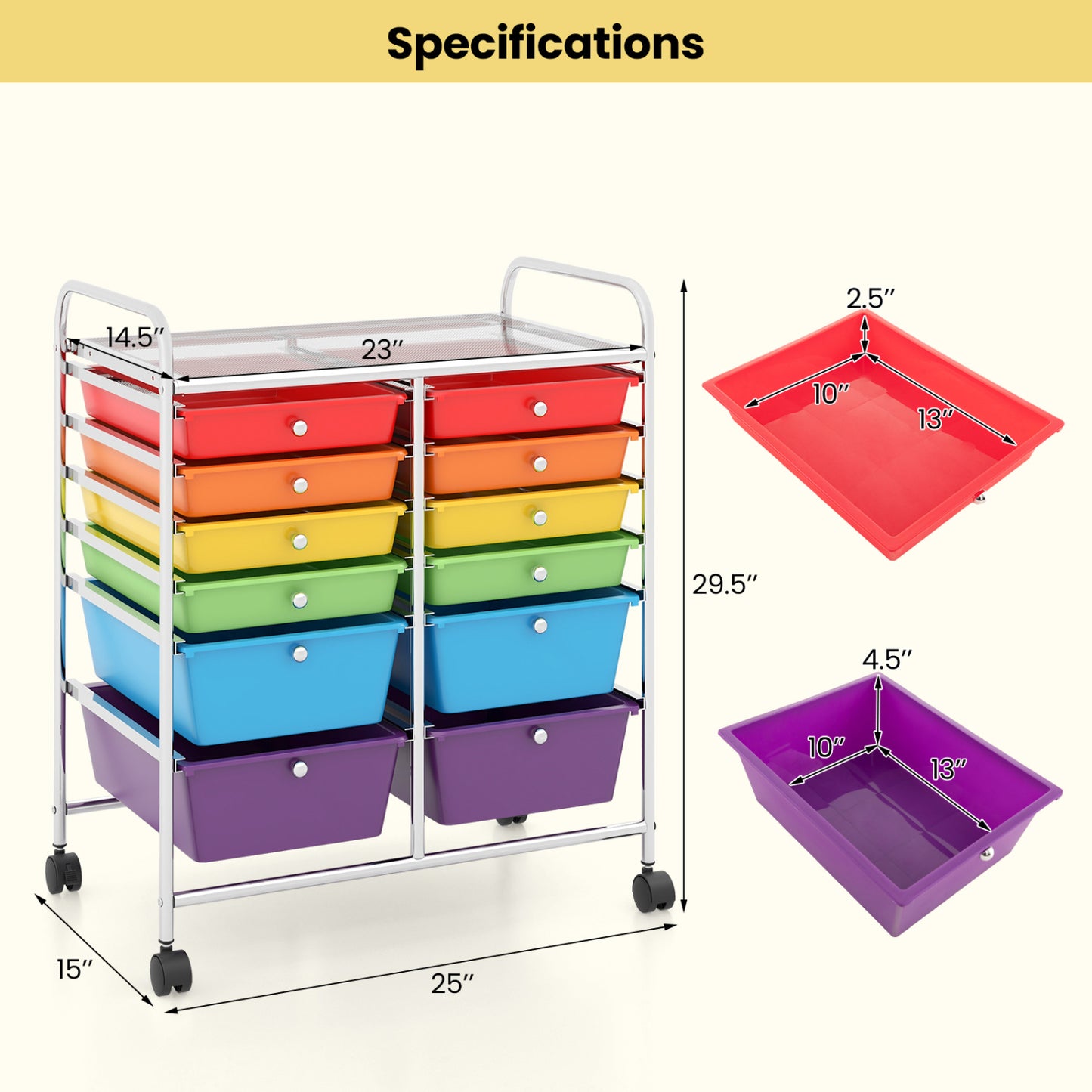 12 Drawers Rolling Cart, Scrapbook Paper Organizer Bins, Multicolor File Cabinets at Gallery Canada