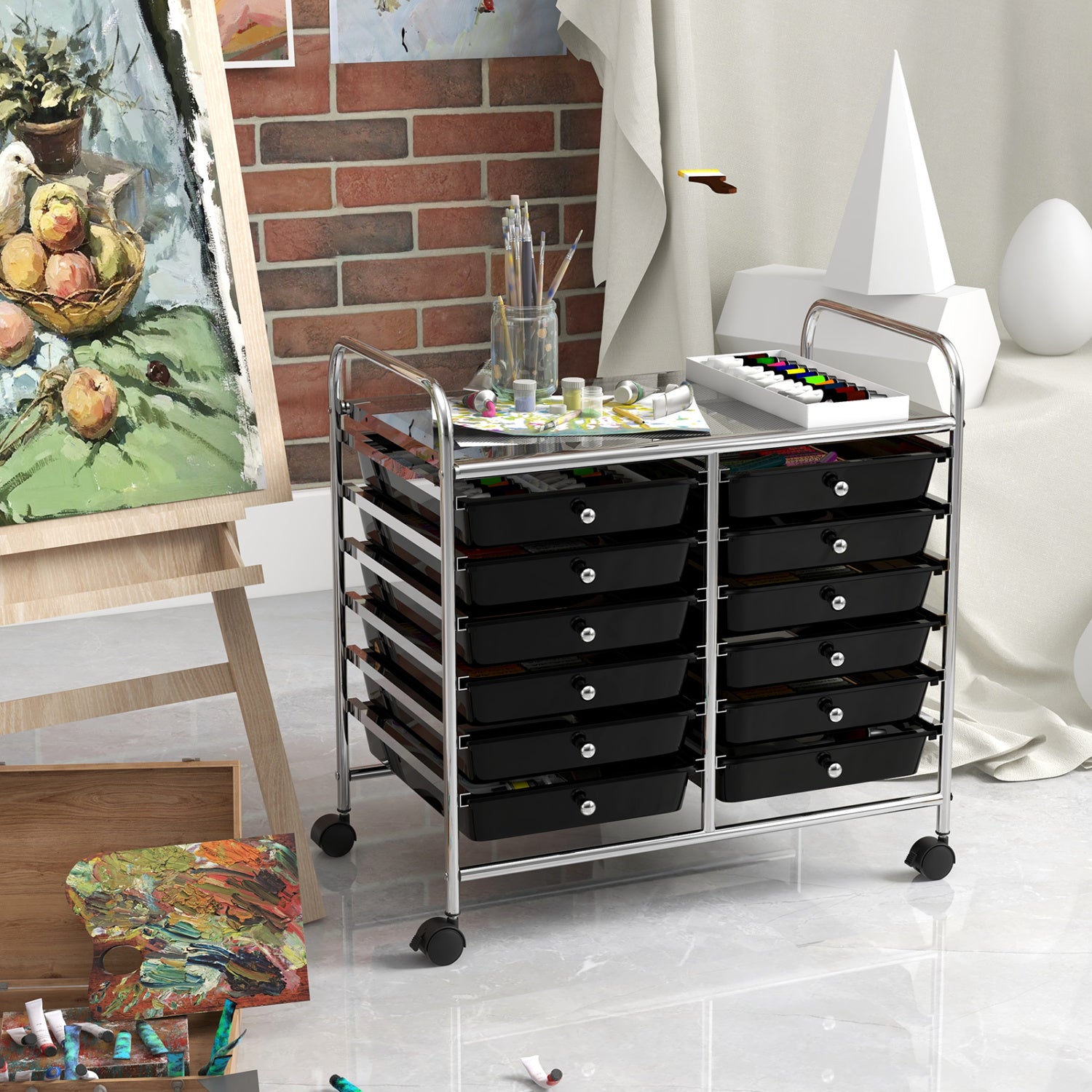 12 Drawer Rolling Storage Cart, Black File Cabinets at Gallery Canada