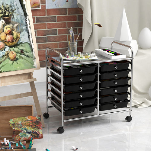 12 Drawer Rolling Storage Cart, Black