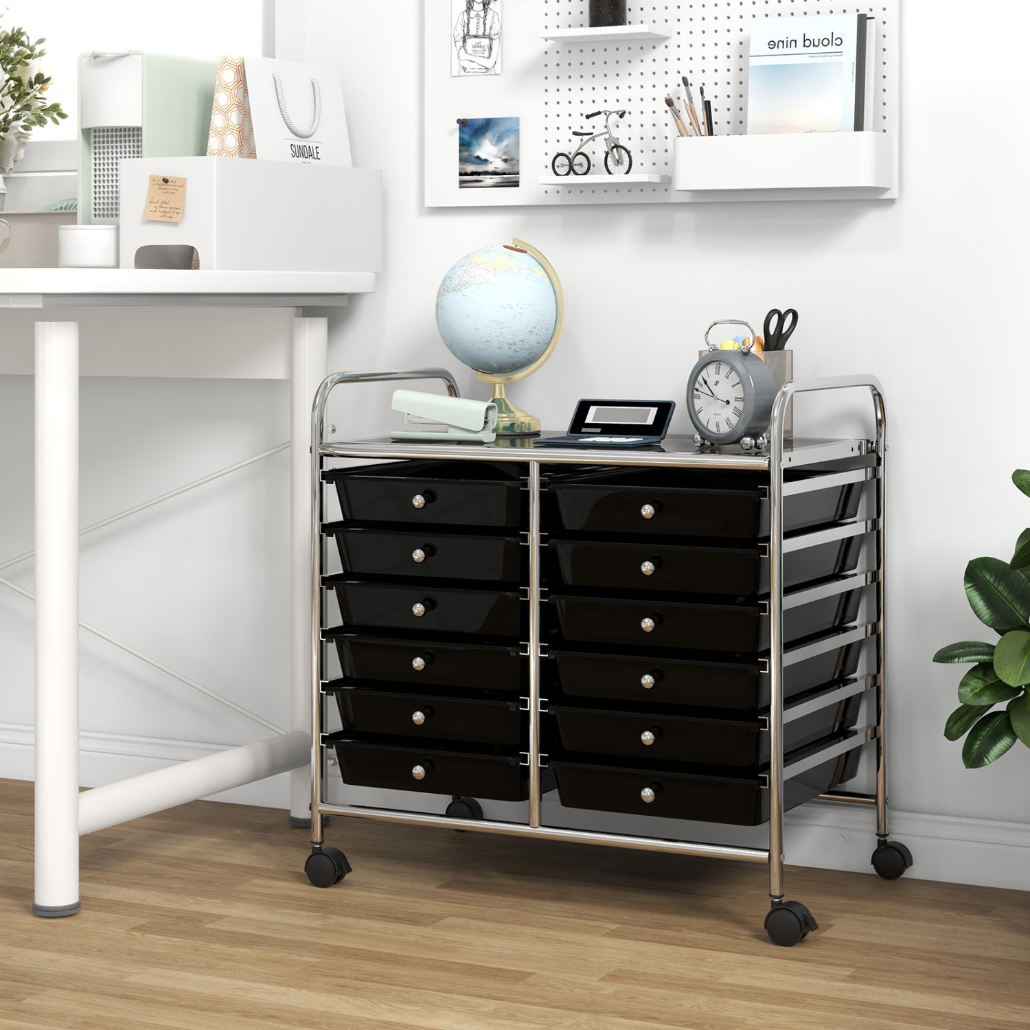 12 Drawer Rolling Storage Cart, Black File Cabinets at Gallery Canada