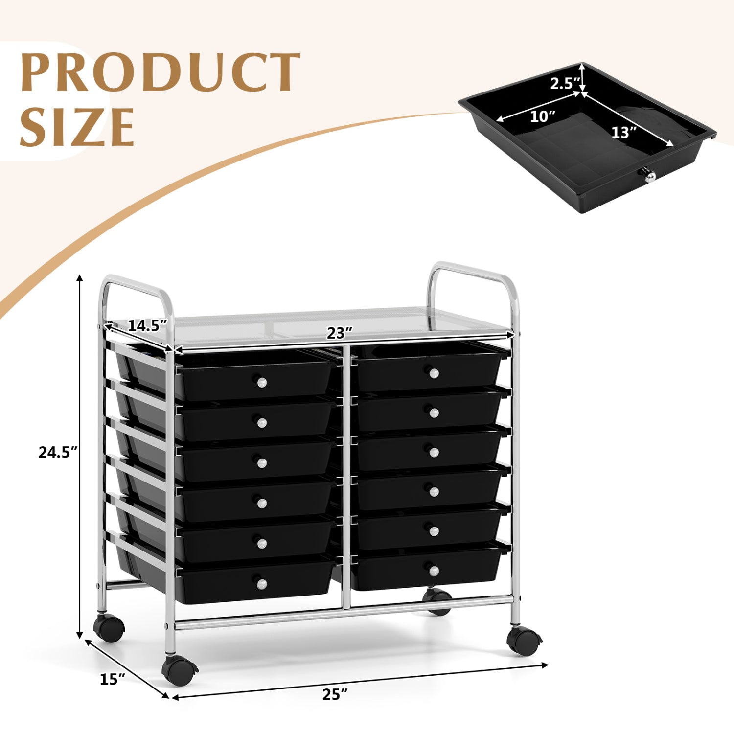 12 Drawer Rolling Storage Cart, Black File Cabinets at Gallery Canada