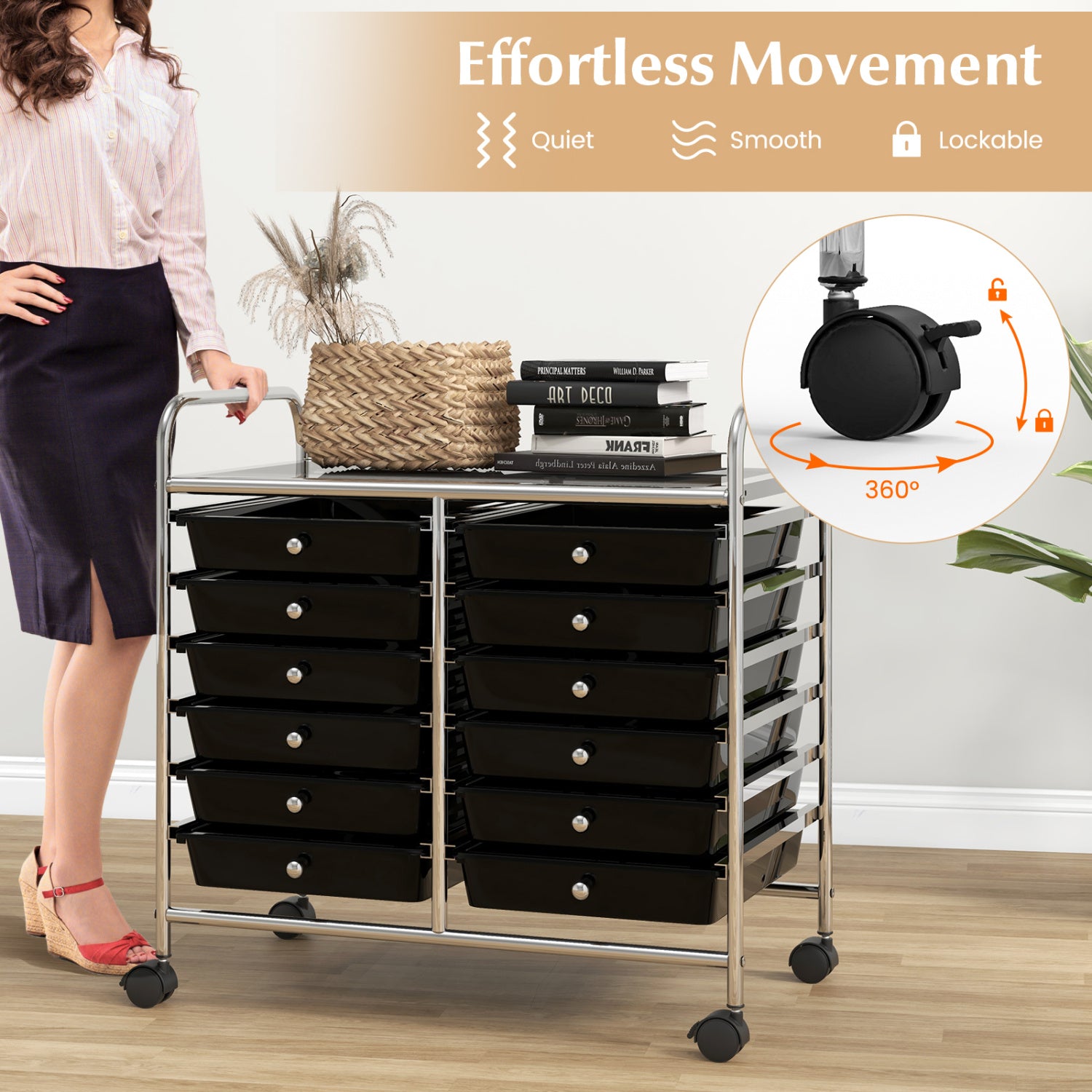 12 Drawer Rolling Storage Cart, Black File Cabinets at Gallery Canada