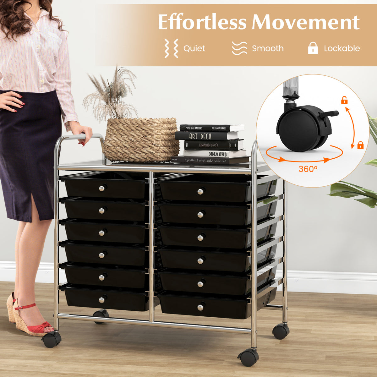 12 Drawer Rolling Storage Cart, Black File Cabinets at Gallery Canada