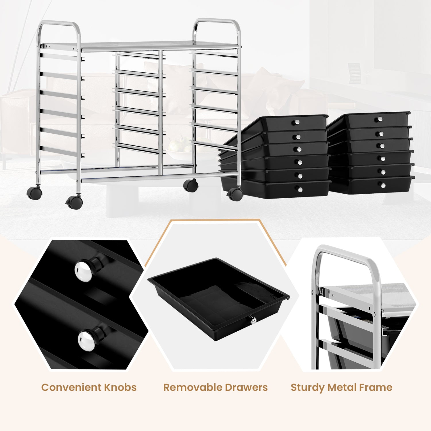 12 Drawer Rolling Storage Cart, Black File Cabinets at Gallery Canada