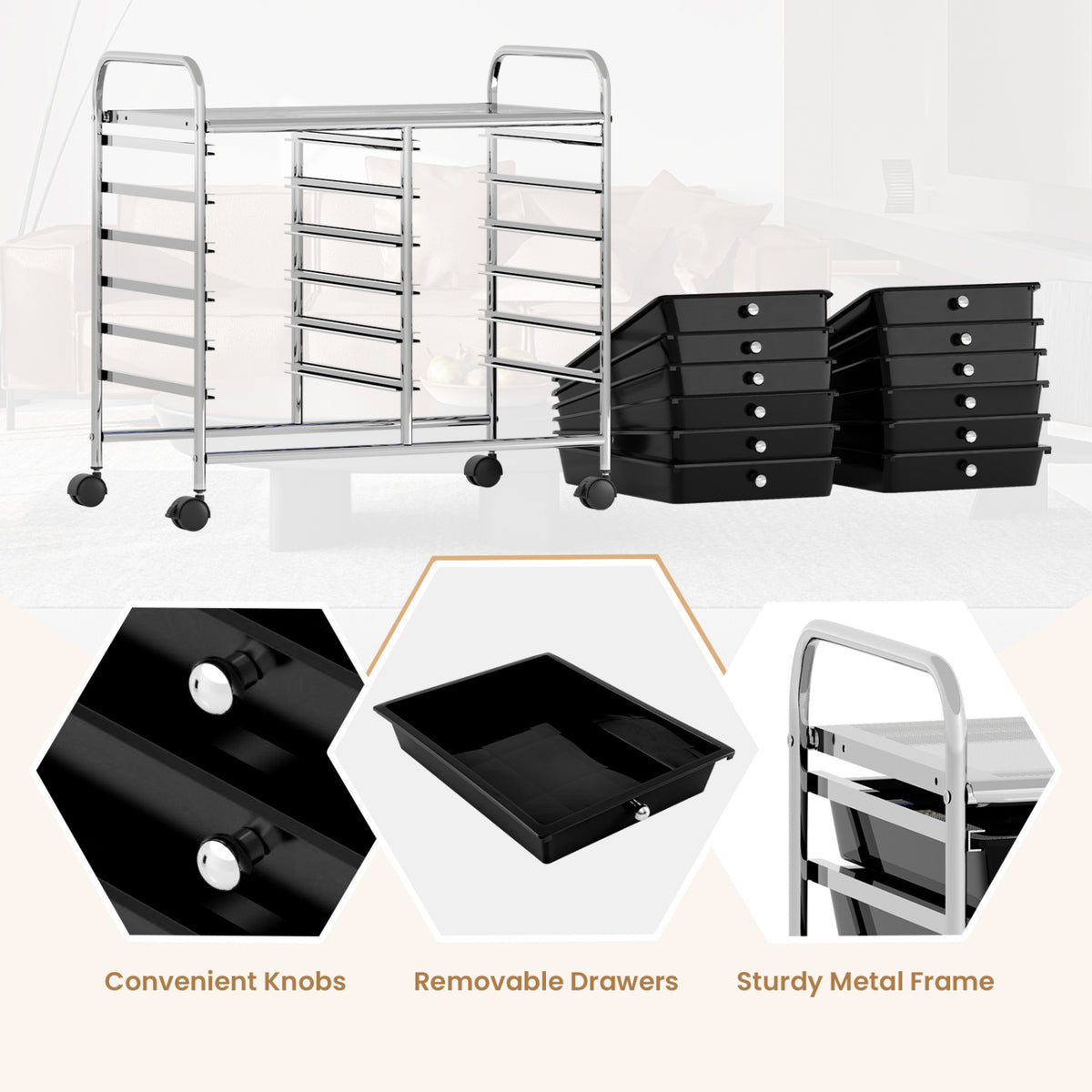 12 Drawer Rolling Storage Cart, Black File Cabinets at Gallery Canada