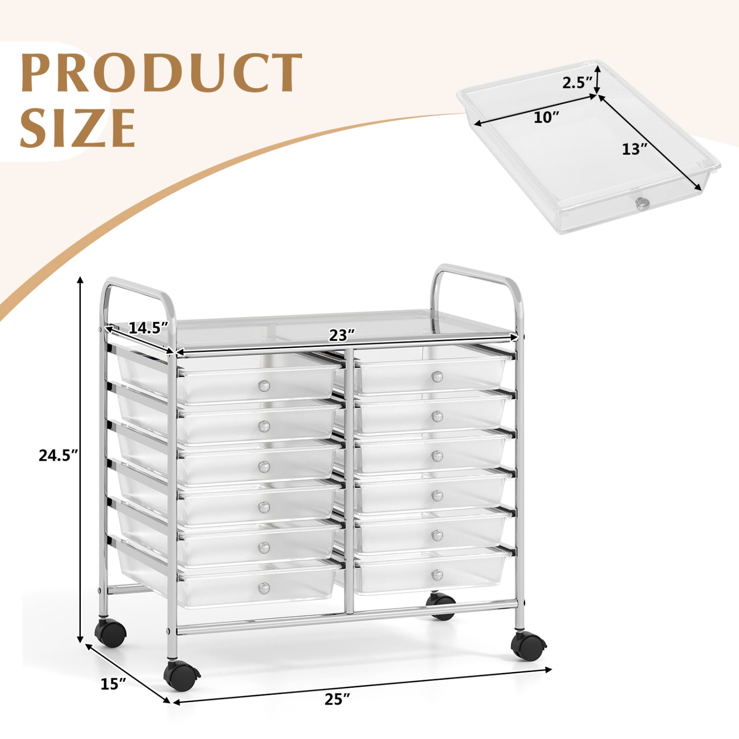 12 Drawers Rolling Storage Cart, Transparent File Cabinets at Gallery Canada