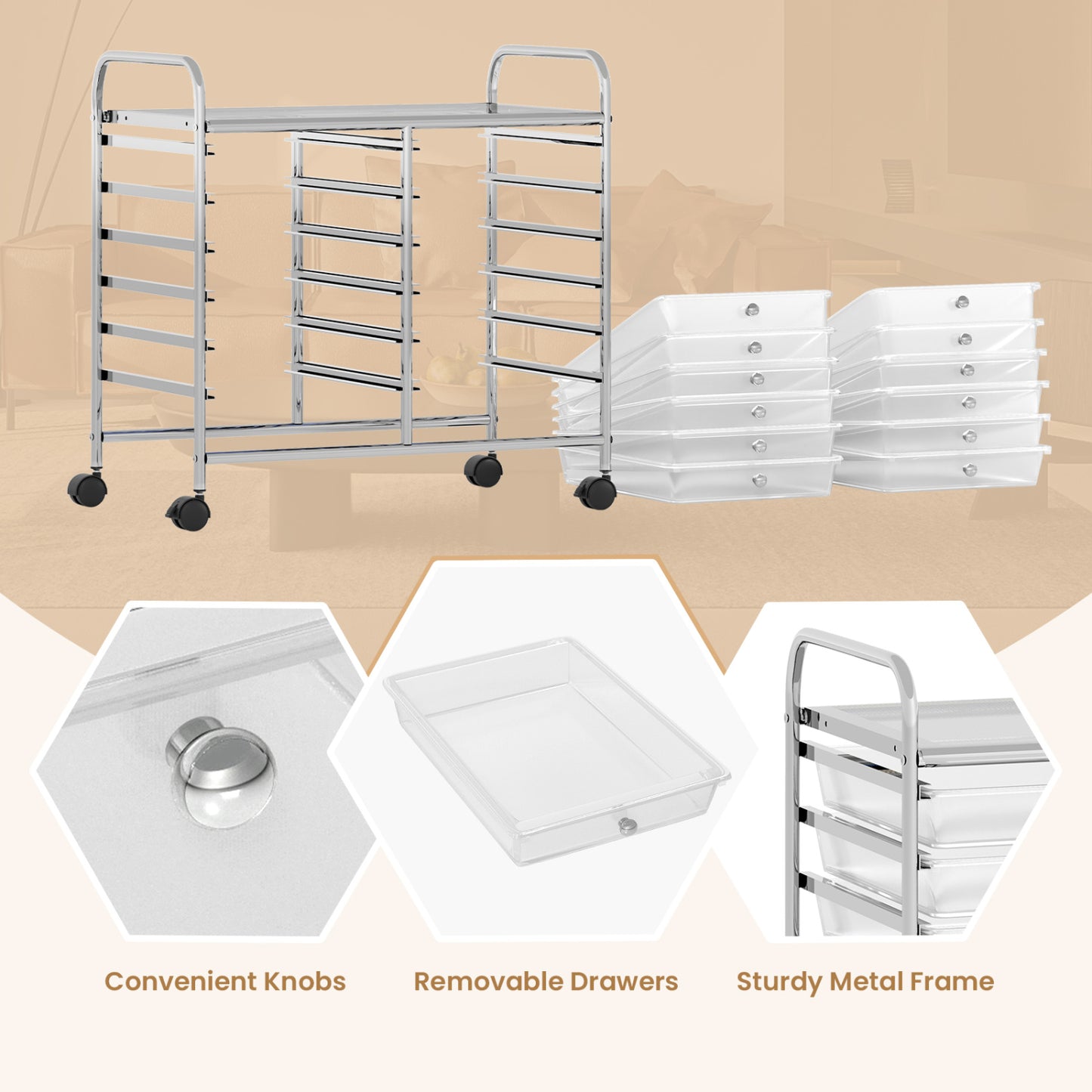 12 Drawers Rolling Storage Cart, Transparent File Cabinets at Gallery Canada