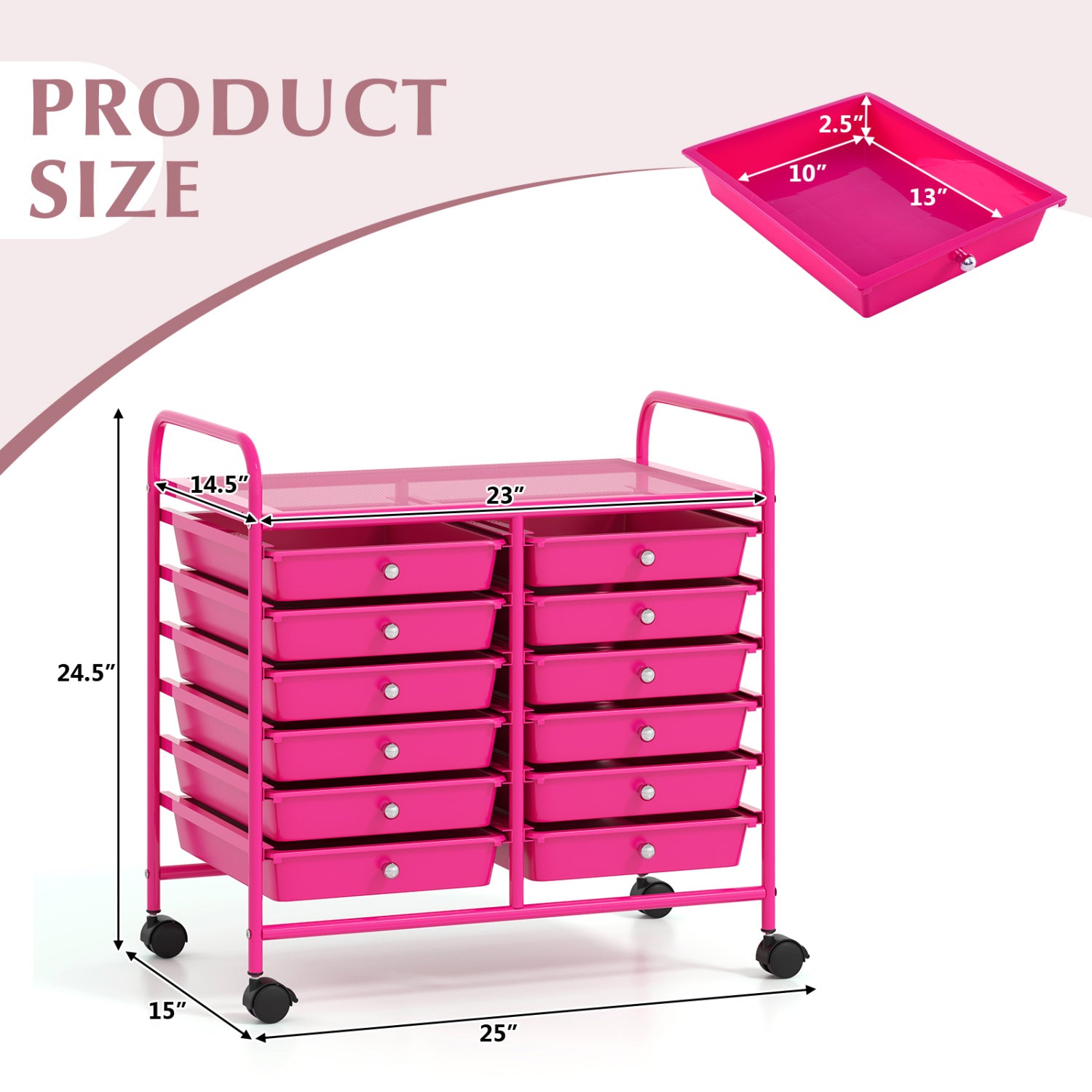 12 Drawer Rolling Storage Cart, Hot Pink File Cabinets at Gallery Canada