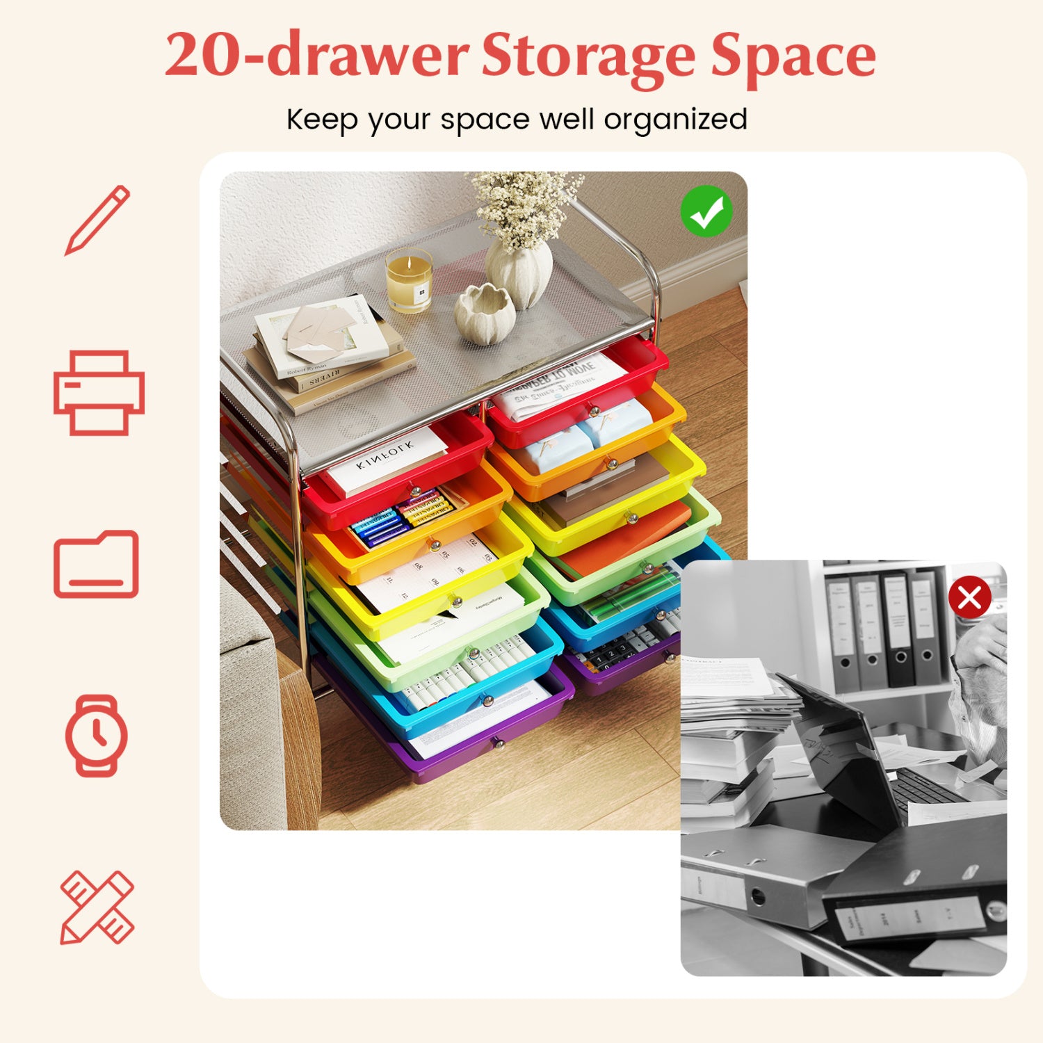 12 Drawer Rolling Storage Cart, Multicolor File Cabinets at Gallery Canada