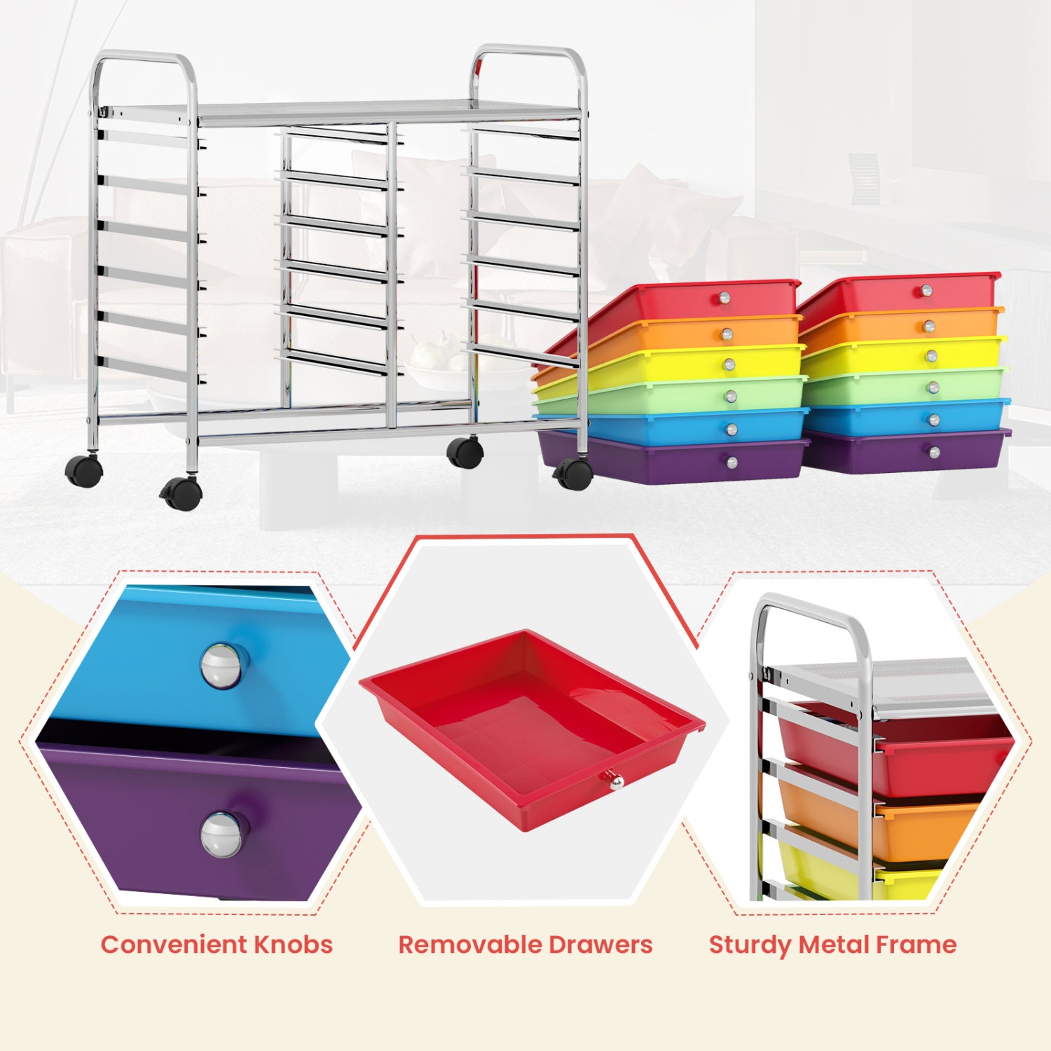 12 Drawer Rolling Storage Cart, Multicolor File Cabinets at Gallery Canada