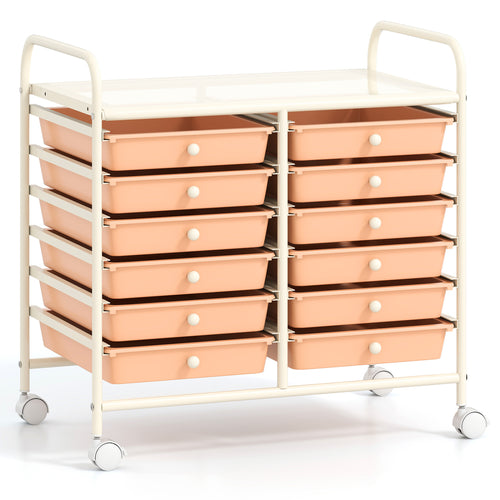 12 Drawers Rolling Storage Cart, Peach