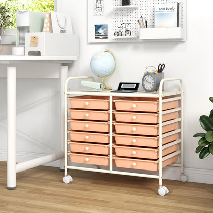 12 Drawers Rolling Storage Cart, Peach File Cabinets at Gallery Canada
