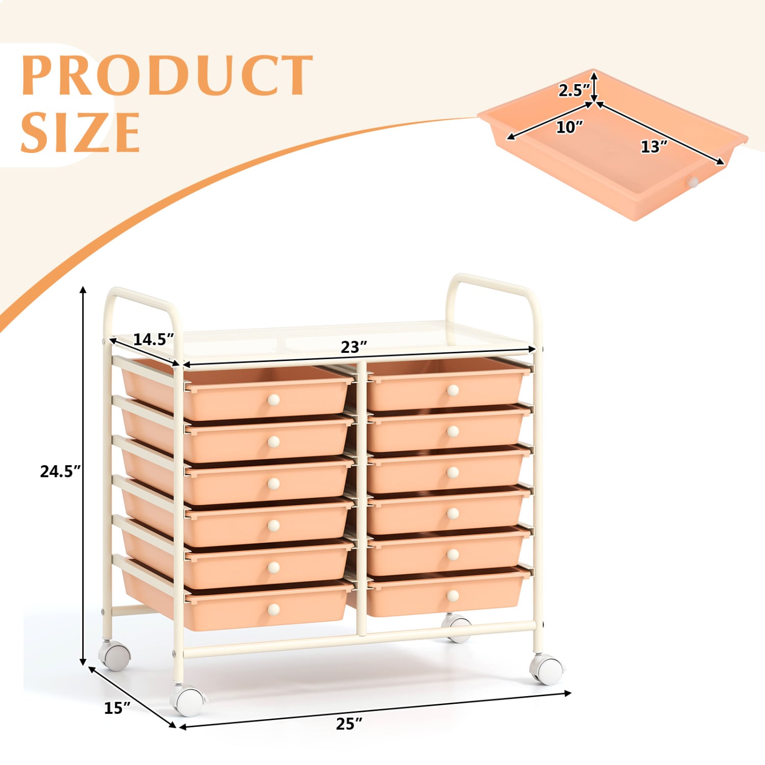 12 Drawers Rolling Storage Cart, Peach File Cabinets at Gallery Canada