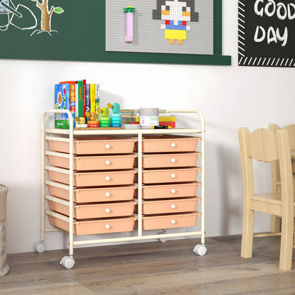 12 Drawers Rolling Storage Cart, Peach File Cabinets at Gallery Canada