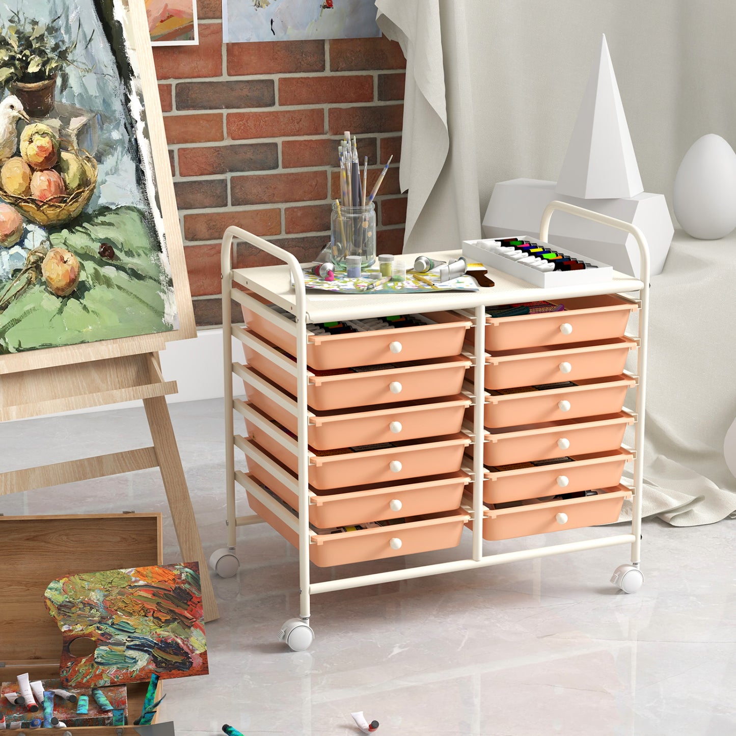 12 Drawers Rolling Storage Cart, Peach File Cabinets at Gallery Canada