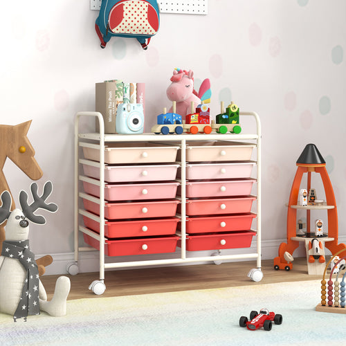 12 Drawers Rolling Storage Cart, Pink