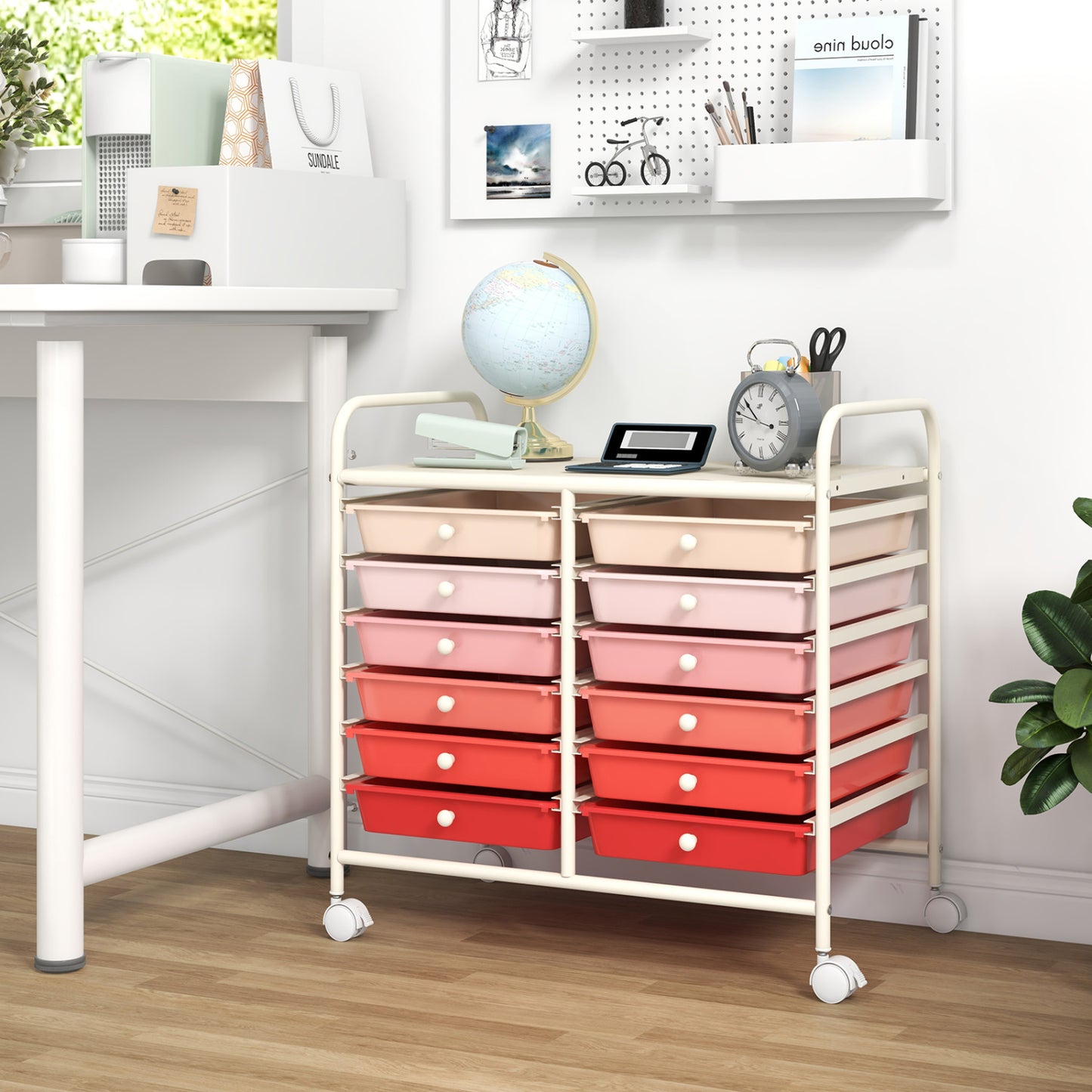 12 Drawers Rolling Storage Cart, Pink File Cabinets at Gallery Canada