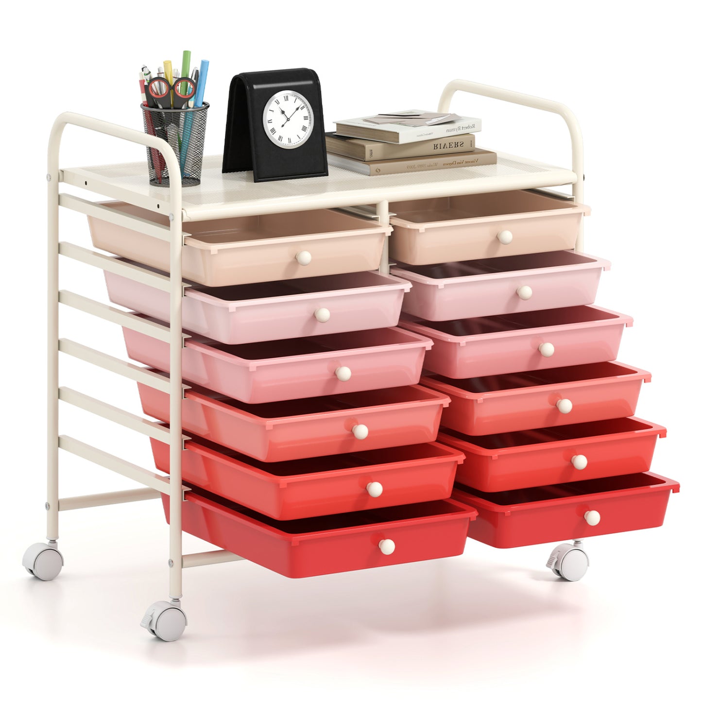 12 Drawers Rolling Storage Cart, Pink File Cabinets at Gallery Canada