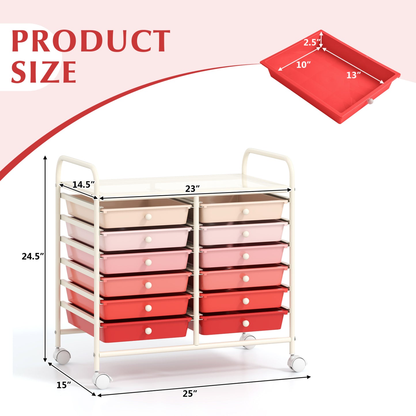 12 Drawers Rolling Storage Cart, Pink File Cabinets at Gallery Canada