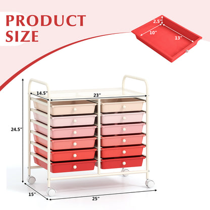 12 Drawers Rolling Storage Cart, Pink File Cabinets at Gallery Canada