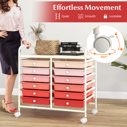 12 Drawers Rolling Storage Cart, Pink File Cabinets at Gallery Canada