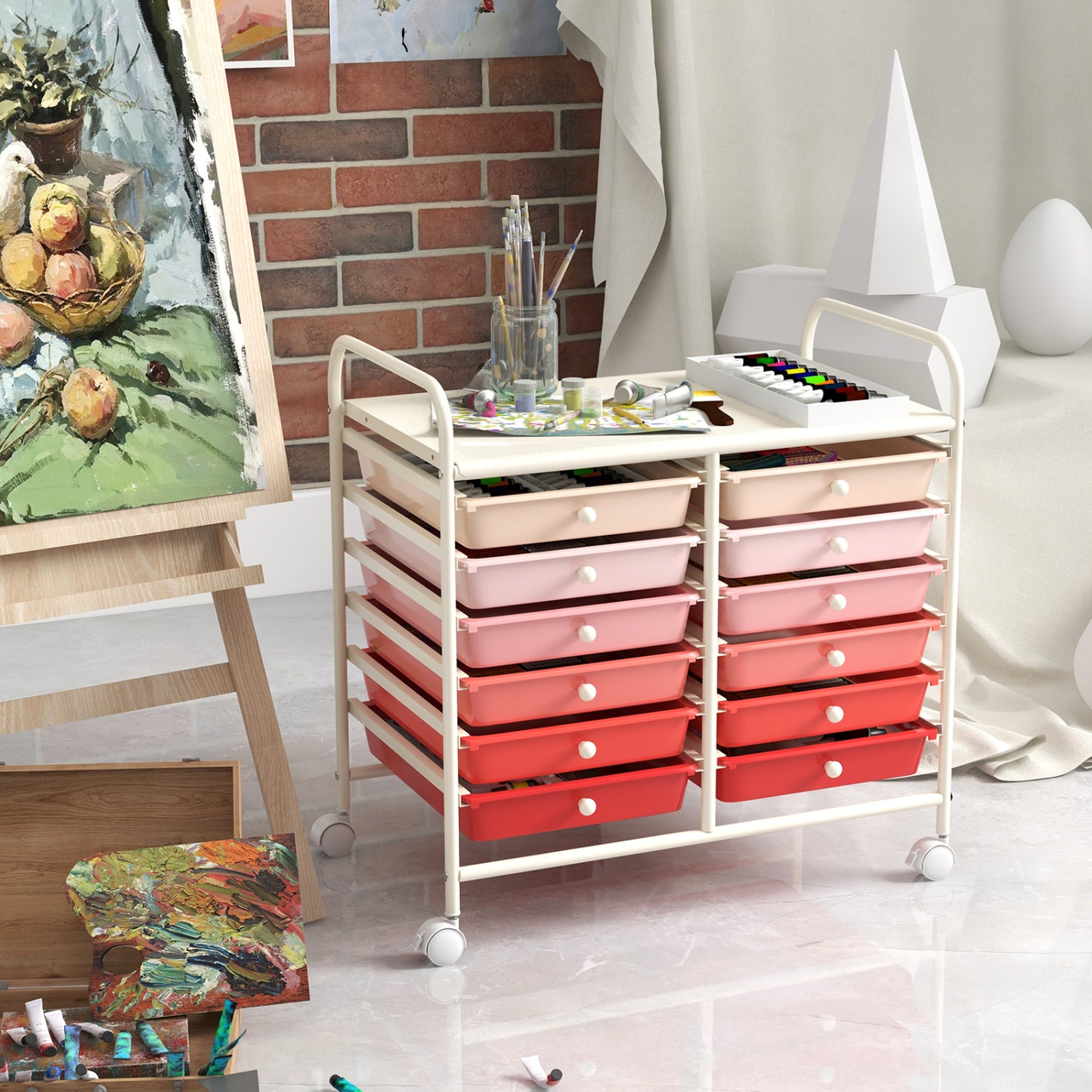 12 Drawers Rolling Storage Cart, Pink File Cabinets at Gallery Canada