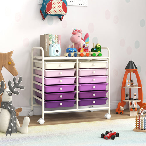 12 Drawer Rolling Storage Cart, Purple