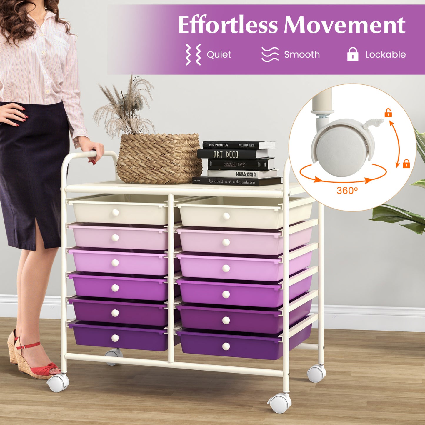 12 Drawer Rolling Storage Cart, Purple File Cabinets at Gallery Canada