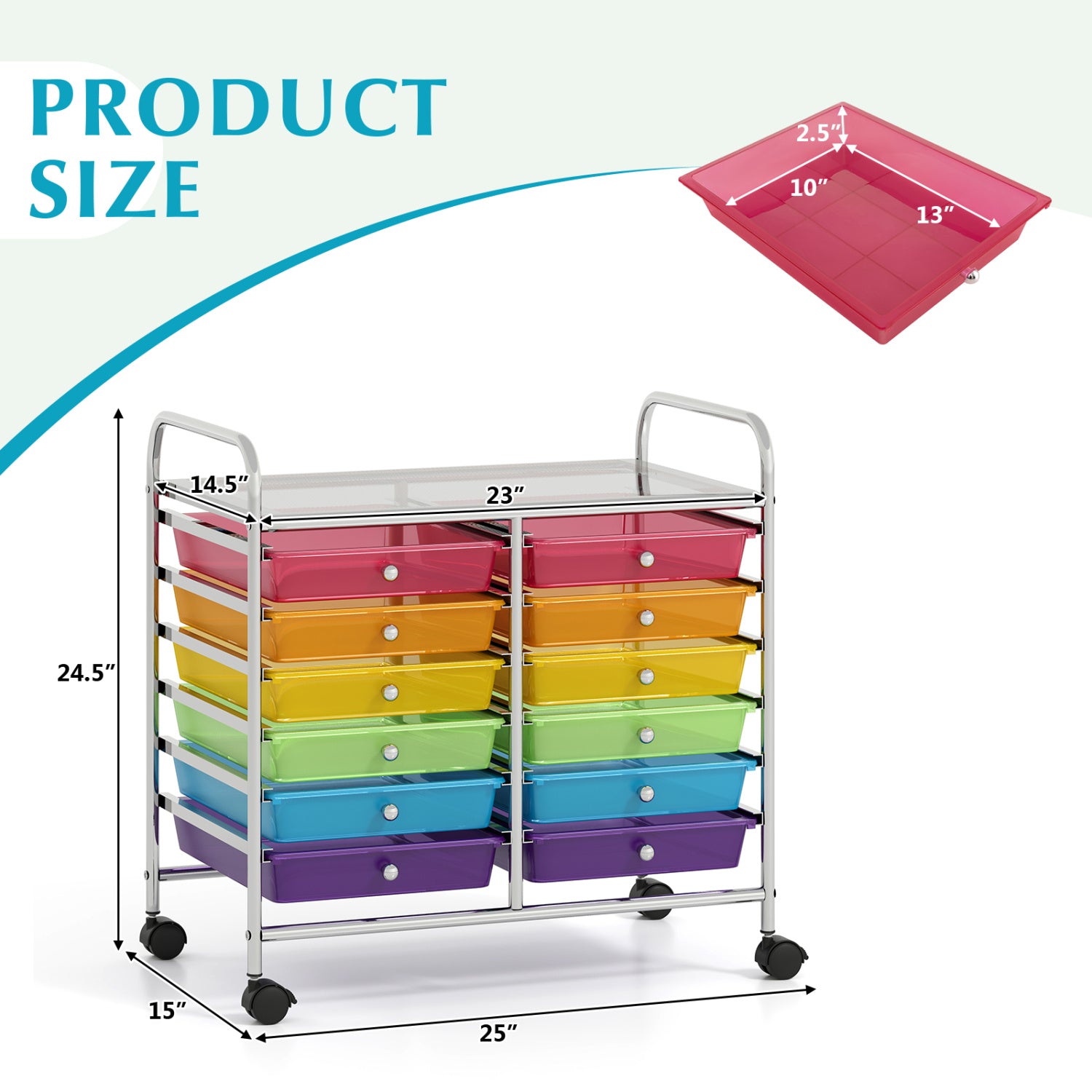 12 Drawers Rolling Storage Cart, Multicolor, Transparent File Cabinets at Gallery Canada