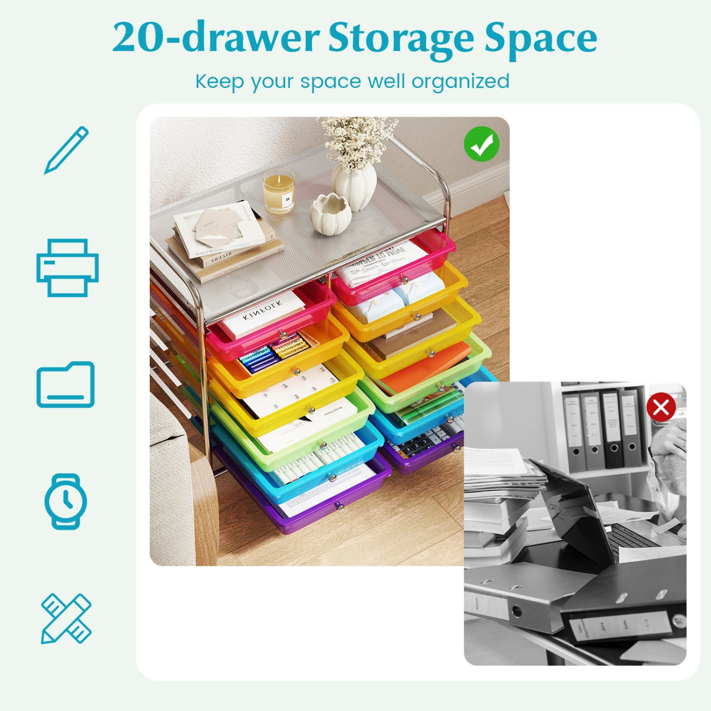 12 Drawers Rolling Storage Cart, Multicolor, Transparent File Cabinets at Gallery Canada