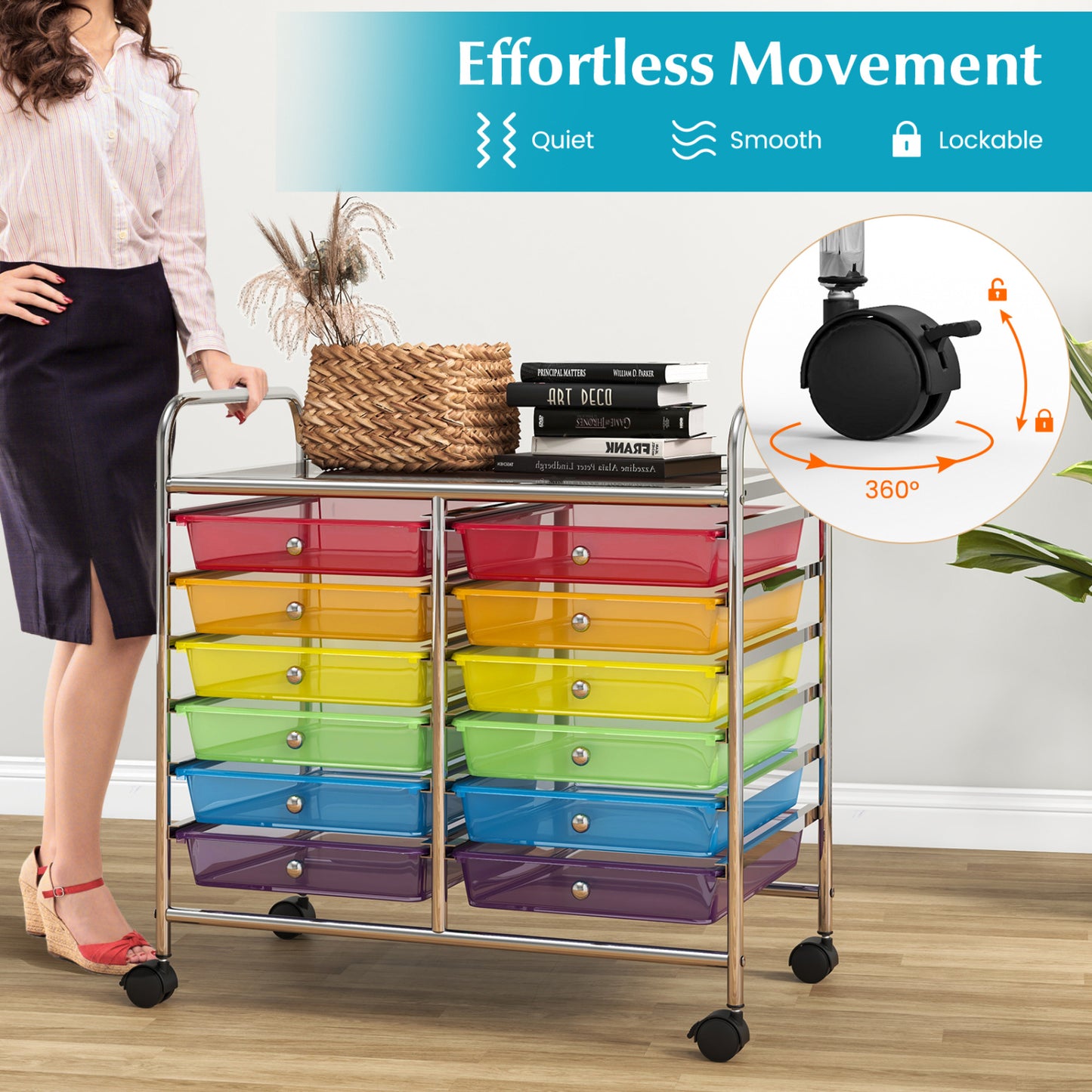 12 Drawers Rolling Storage Cart, Multicolor, Transparent File Cabinets at Gallery Canada