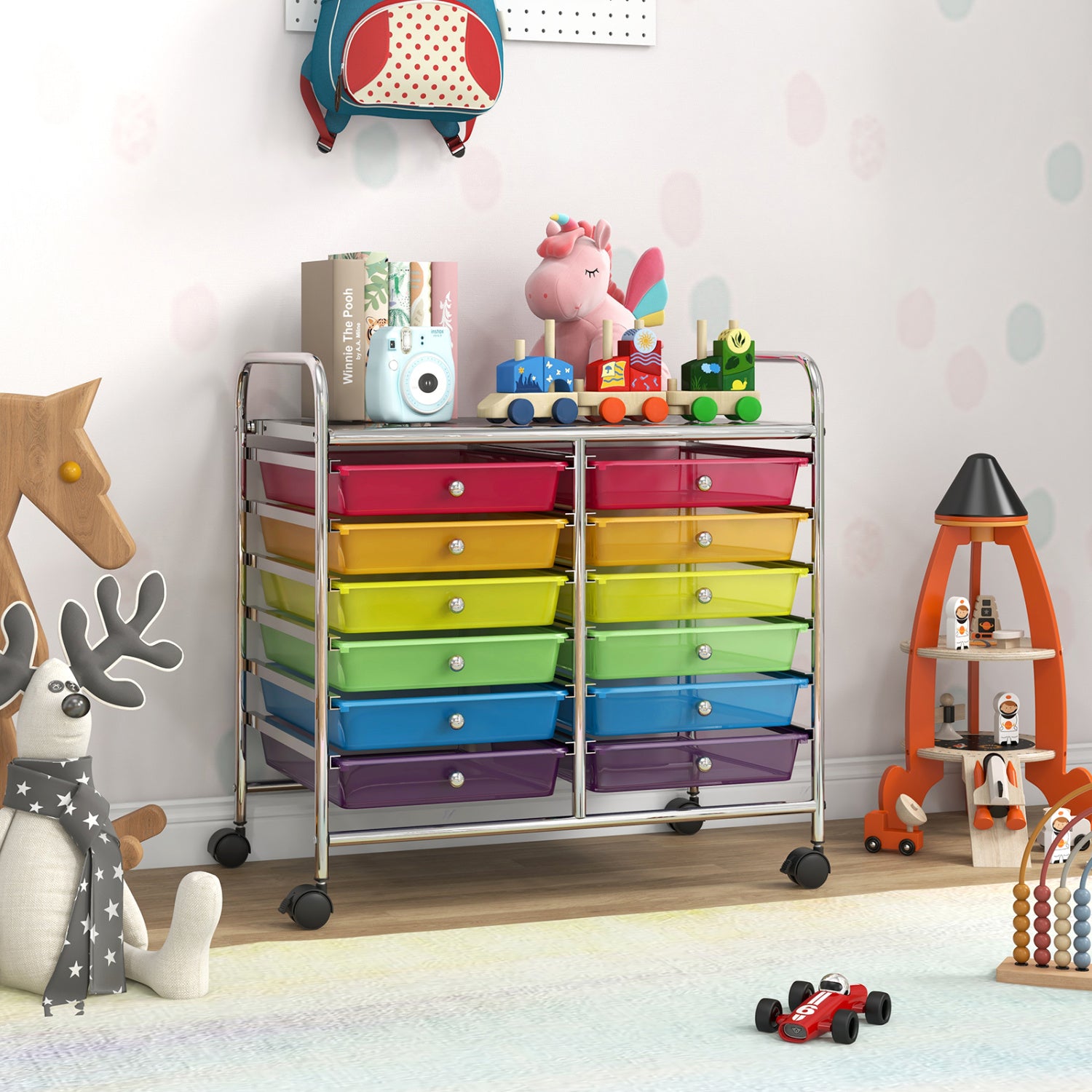 12 Drawers Rolling Storage Cart, Multicolor, Transparent File Cabinets at Gallery Canada