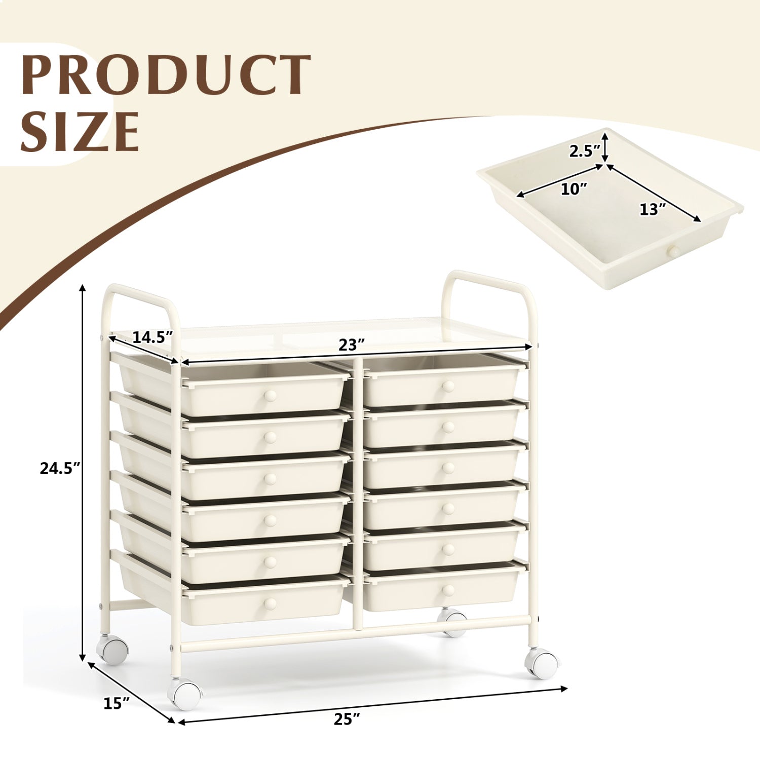 12 Drawers Rolling Storage Cart, White File Cabinets at Gallery Canada