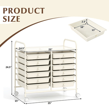 12 Drawers Rolling Storage Cart, White File Cabinets at Gallery Canada
