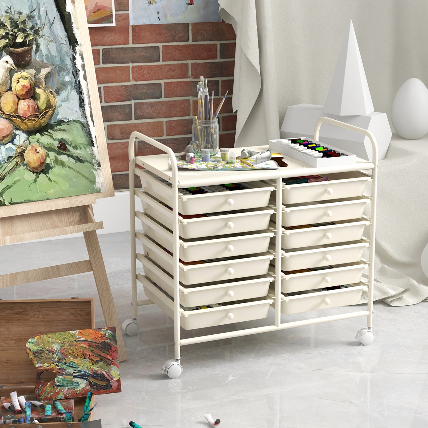 12 Drawers Rolling Storage Cart, White File Cabinets at Gallery Canada