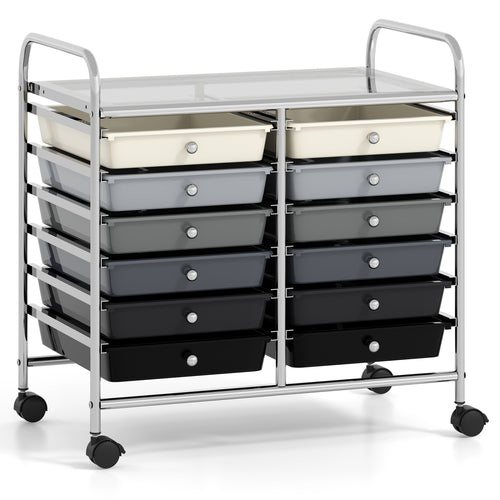 12 Drawer Rolling Storage Cart, Gradient, Gray