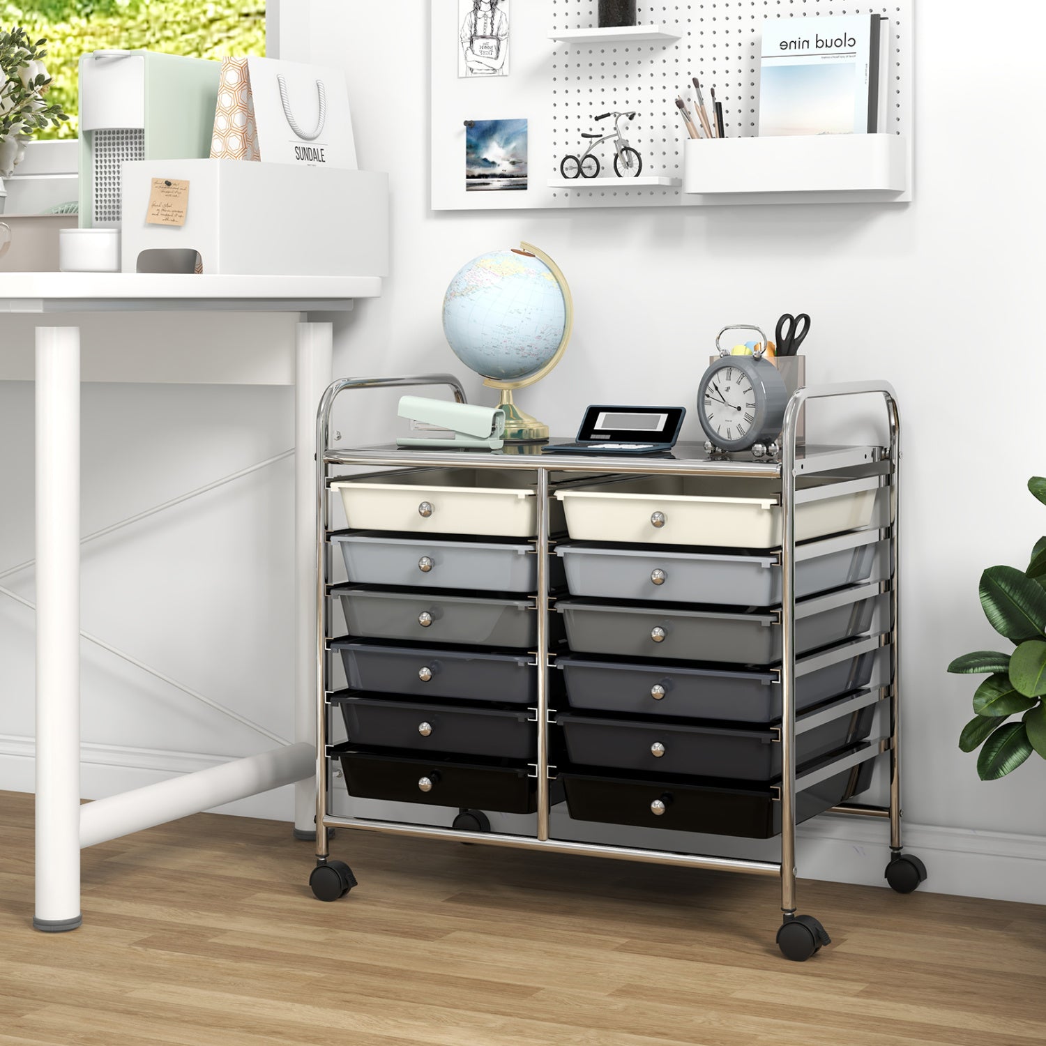 12 Drawer Rolling Storage Cart, Gradient, Gray File Cabinets at Gallery Canada