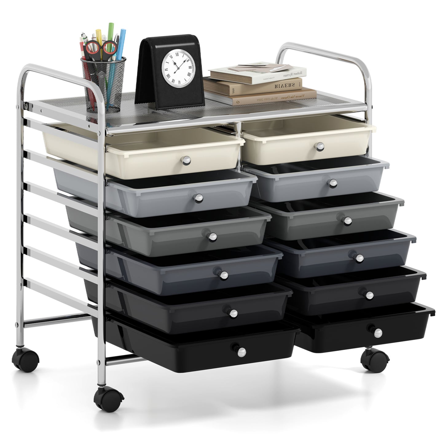 12 Drawer Rolling Storage Cart, Gradient, Gray File Cabinets at Gallery Canada