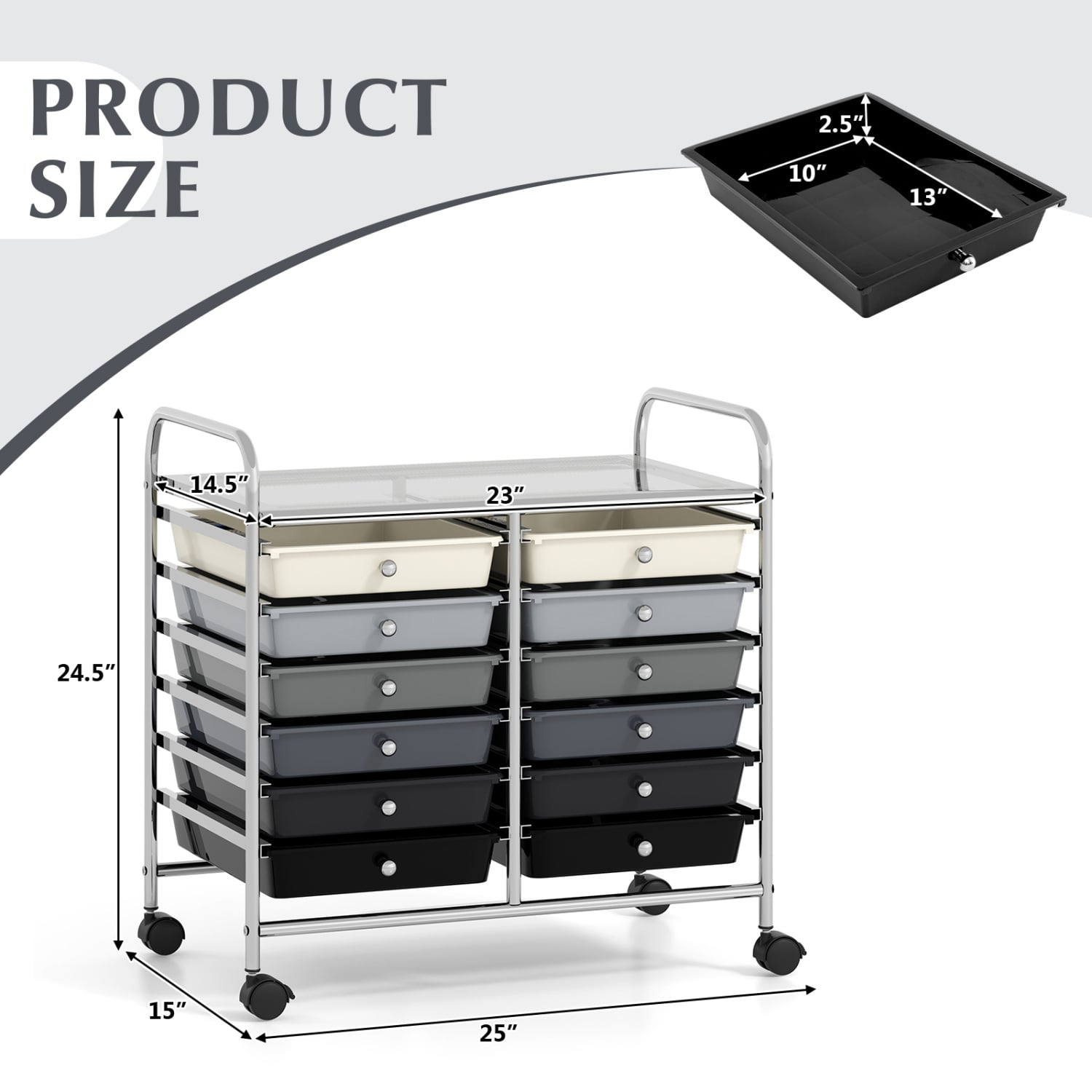 12 Drawer Rolling Storage Cart, Gradient, Gray File Cabinets at Gallery Canada