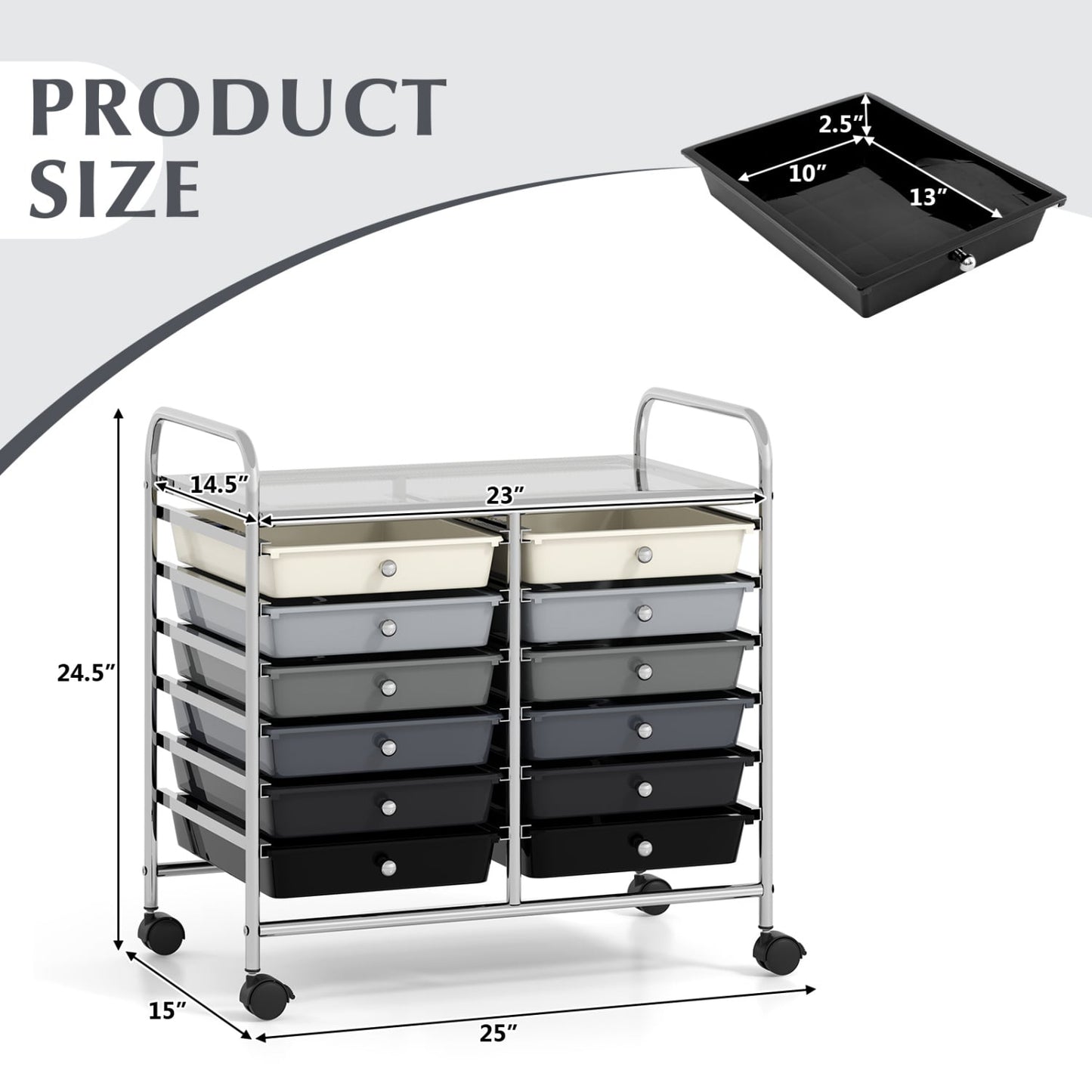 12 Drawer Rolling Storage Cart, Gradient, Gray File Cabinets at Gallery Canada