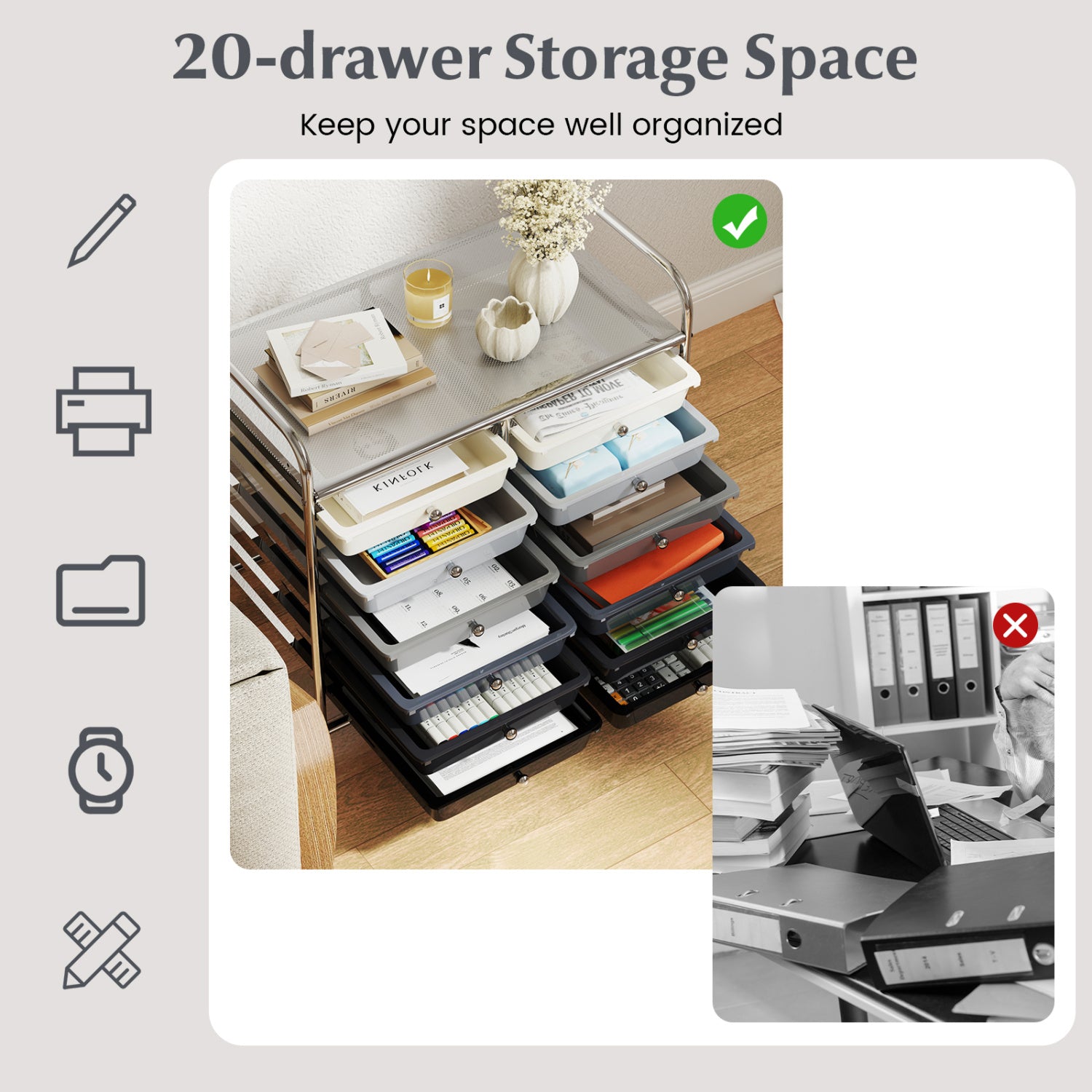 12 Drawer Rolling Storage Cart, Gradient, Gray File Cabinets at Gallery Canada