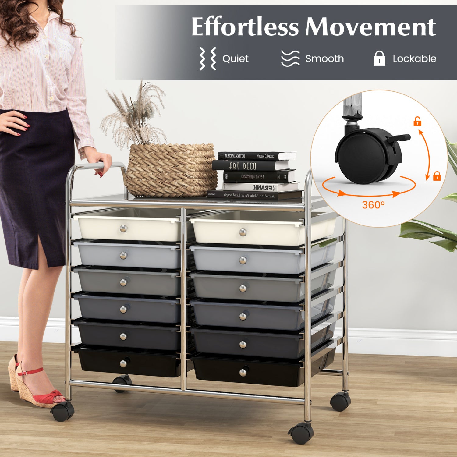 12 Drawer Rolling Storage Cart, Gradient, Gray File Cabinets at Gallery Canada