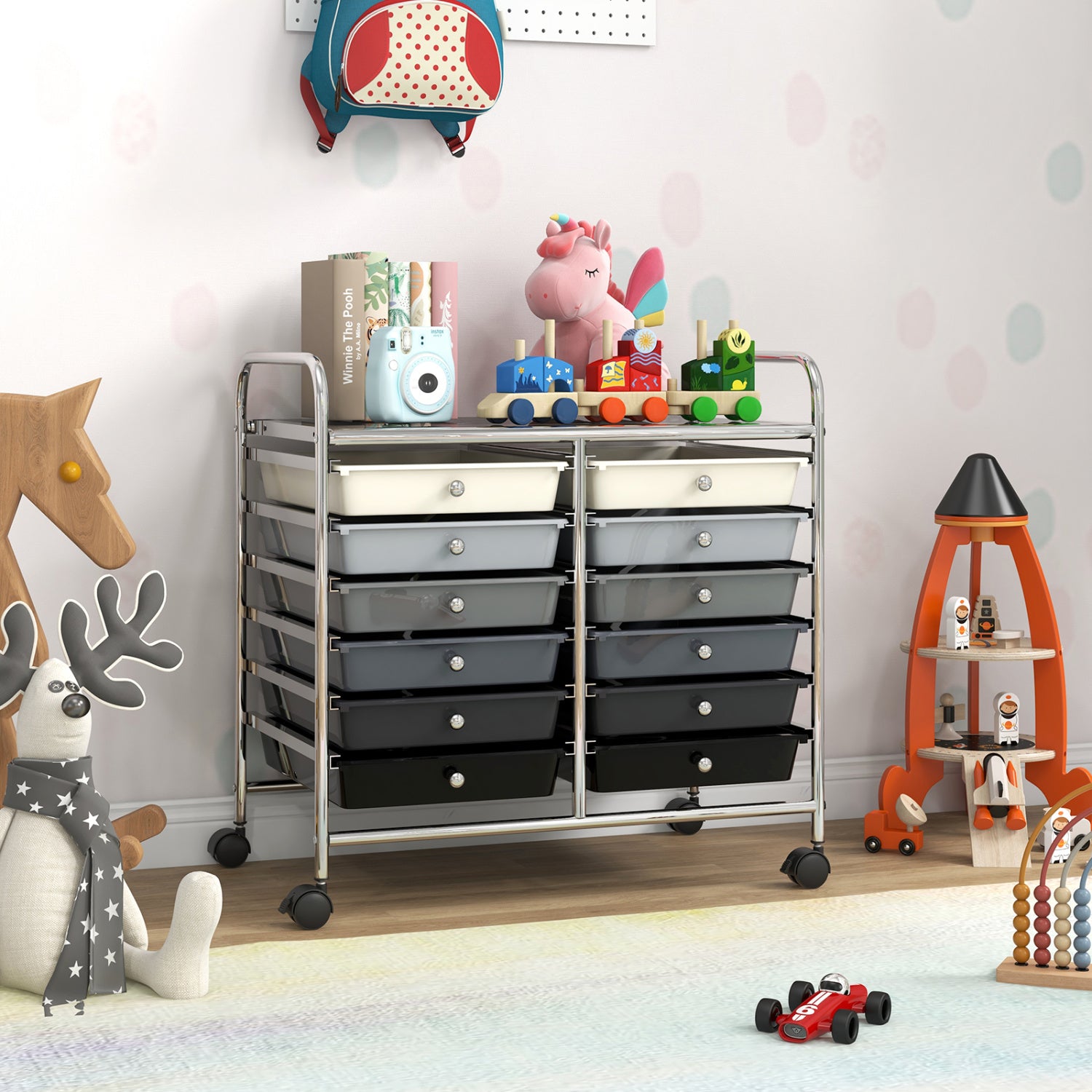 12 Drawer Rolling Storage Cart, Gradient, Gray File Cabinets at Gallery Canada